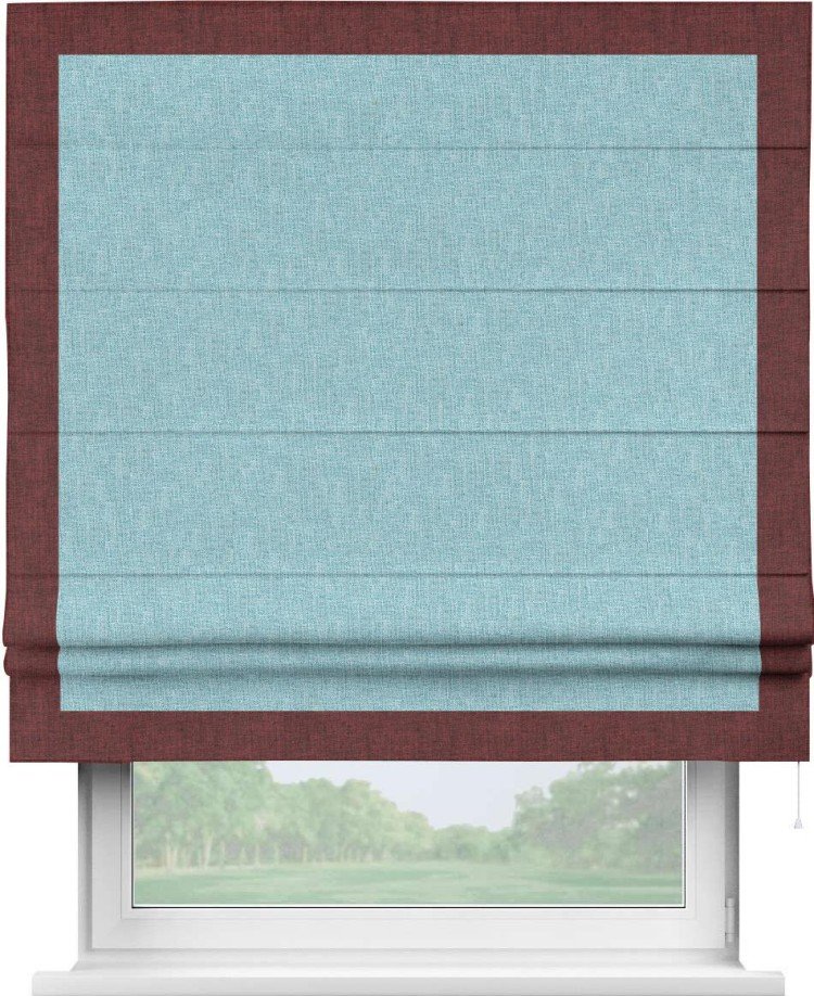 Римская штора «Кортин» с кантом Чесс, для проема, ткань лён кашемир голубой